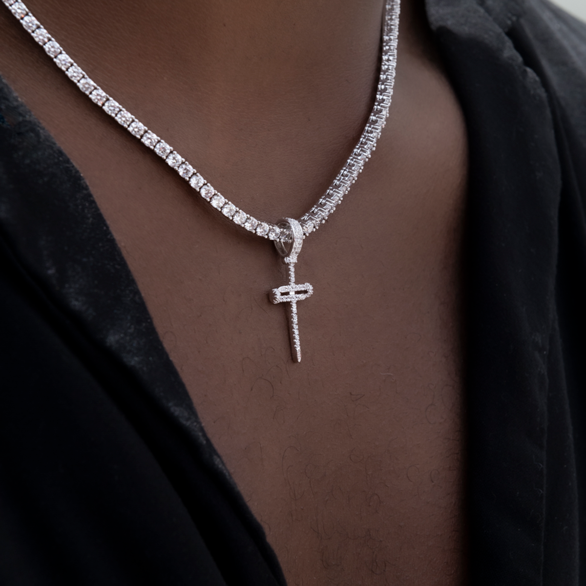 Iced Micro Nail Cross Pendant