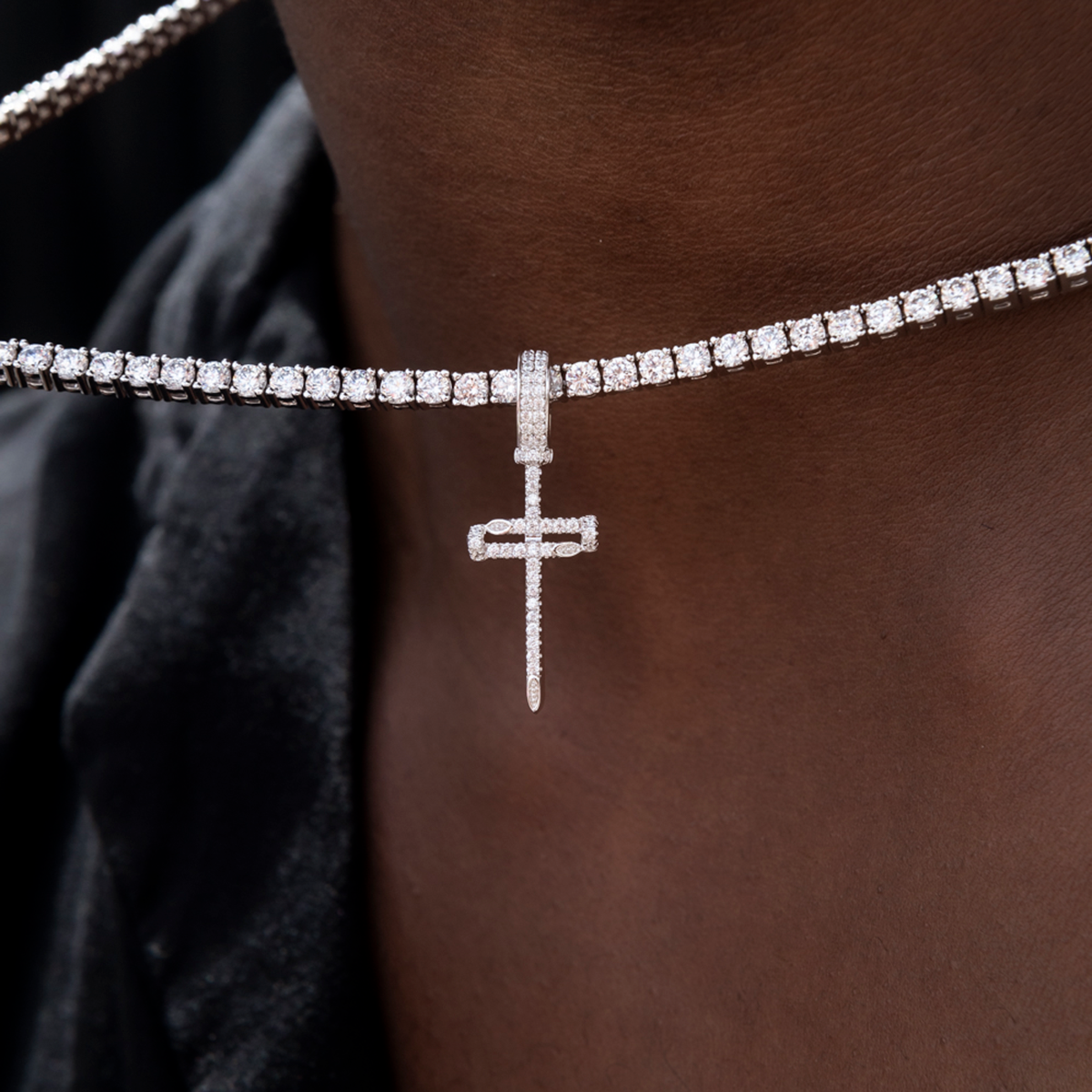 Iced Micro Nail Cross Pendant