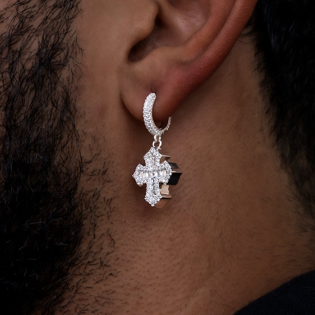Baguette Gothic Cross Hoop Earrings