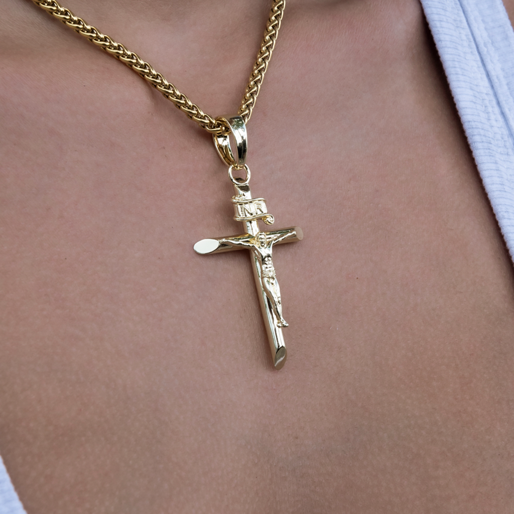 Large Crucifix Cross Pendant in Yellow Gold