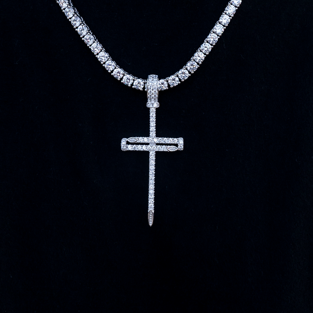 Iced Large Nail Cross Pendant