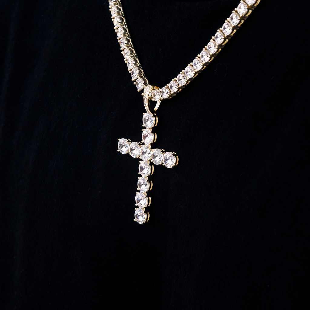 Large Diamond Cross Pendant in Yellow Gold