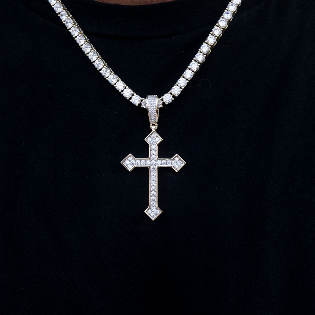 Large Iced Celtic Cross in Yellow Gold