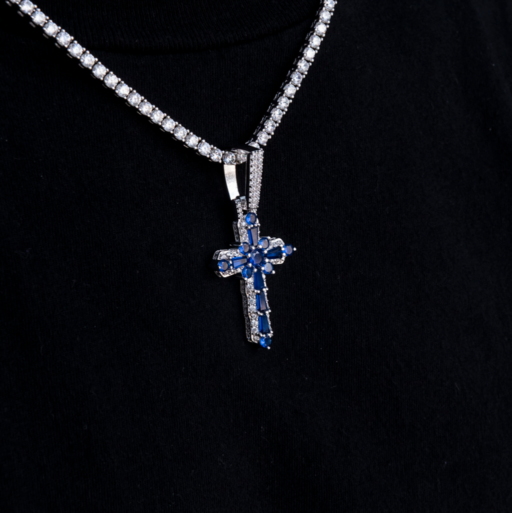 Colored Baguette Cross Pendant