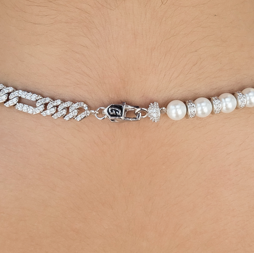 Diamond Figaro Pearl Necklace
