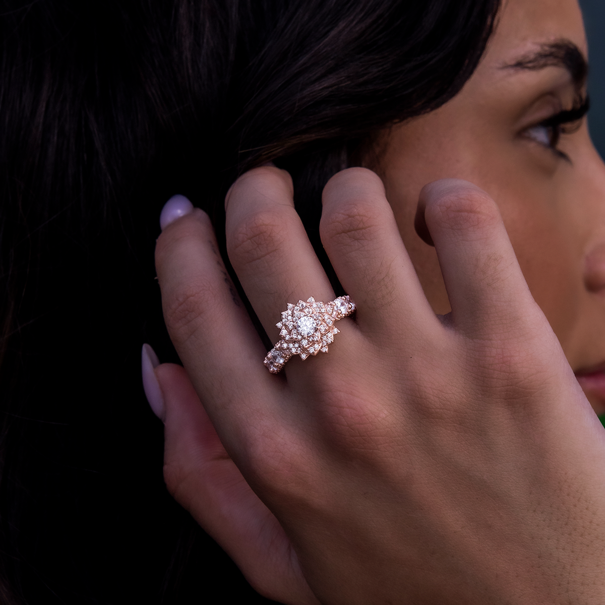 Diamond Rose Ring in Rose Gold Vermeil