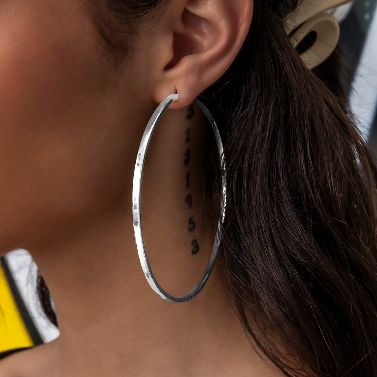 GLD Polished Round Hoop Earrings in White Gold
