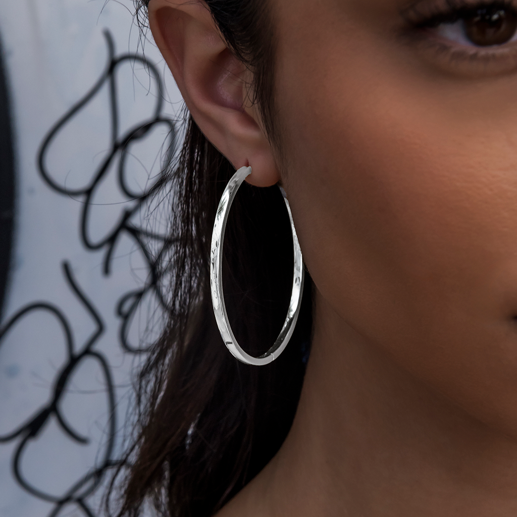 GLD Polished Round Hoop Earrings in White Gold