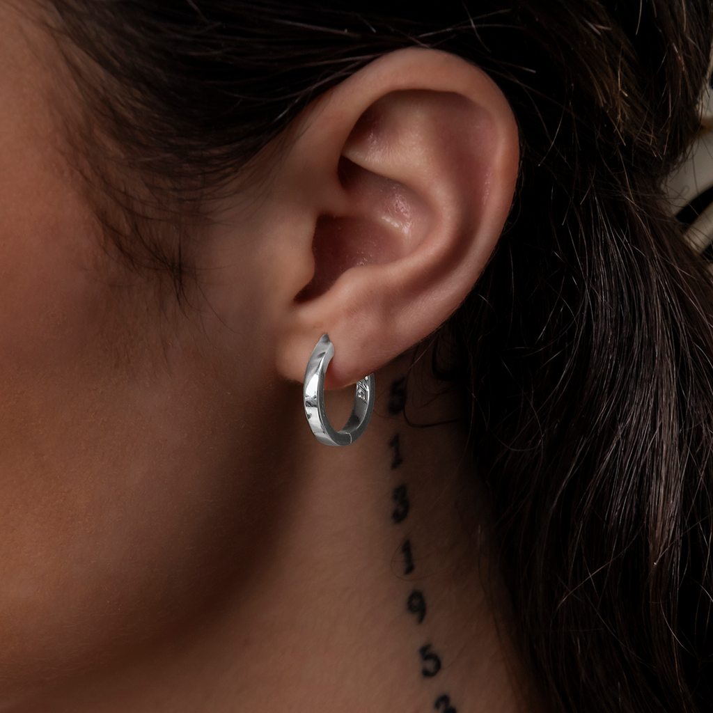 GLD Polished Round Hoop Earrings in White Gold