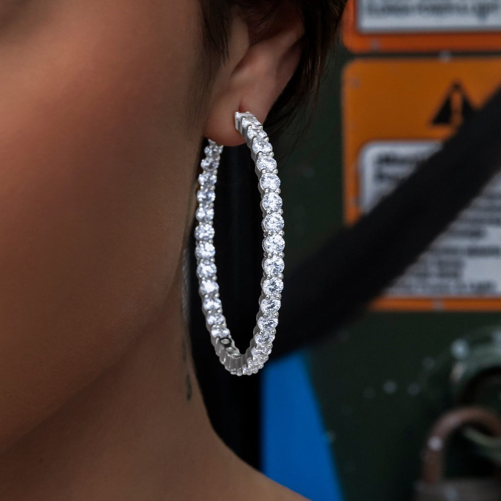 GLD Eternity Hoop Earrings in White Gold- 4mm