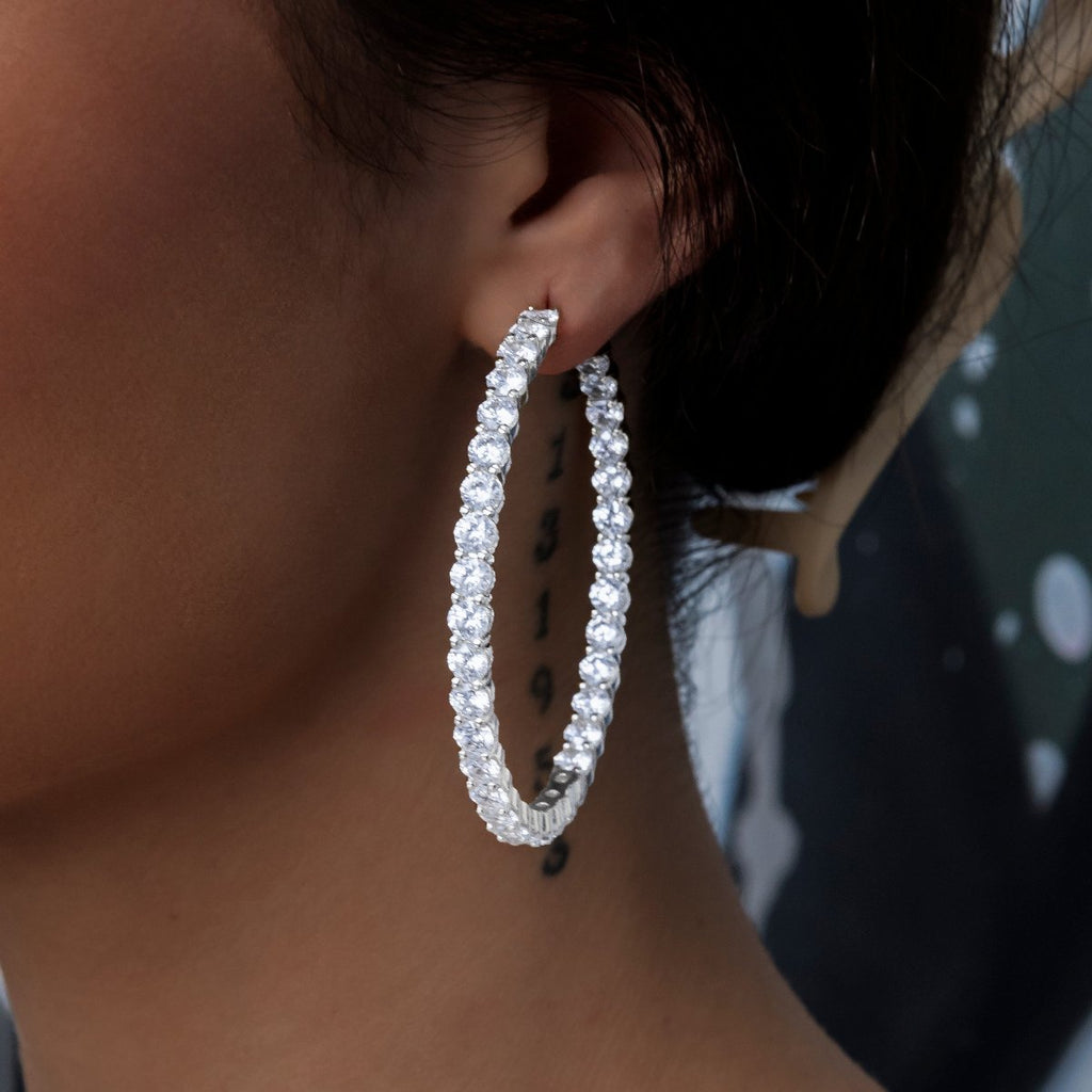 GLD Eternity Hoop Earrings in White Gold- 4mm