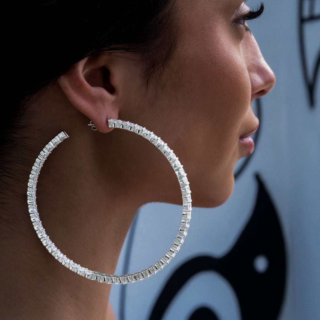 GLD Eternity Hoop Earrings in White Gold- 4mm