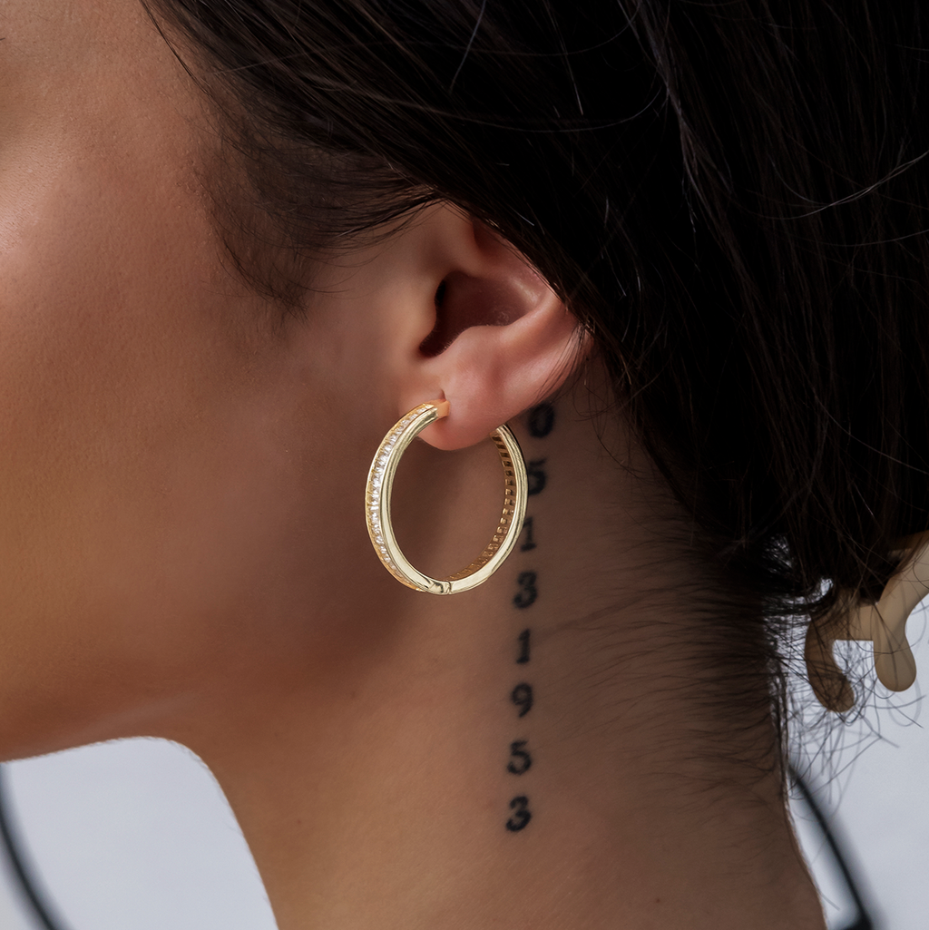GLD Baguette Hoop Earrings in Yellow Gold