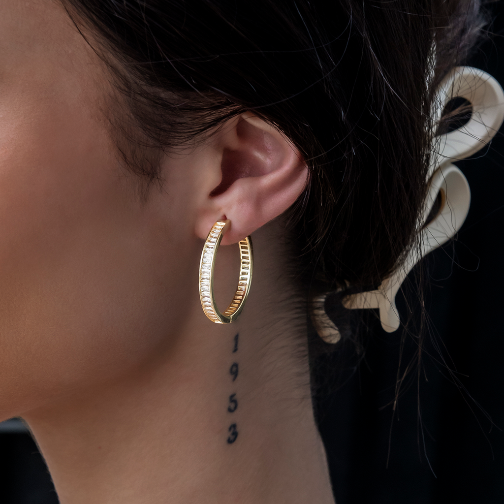 GLD Baguette Hoop Earrings in Yellow Gold