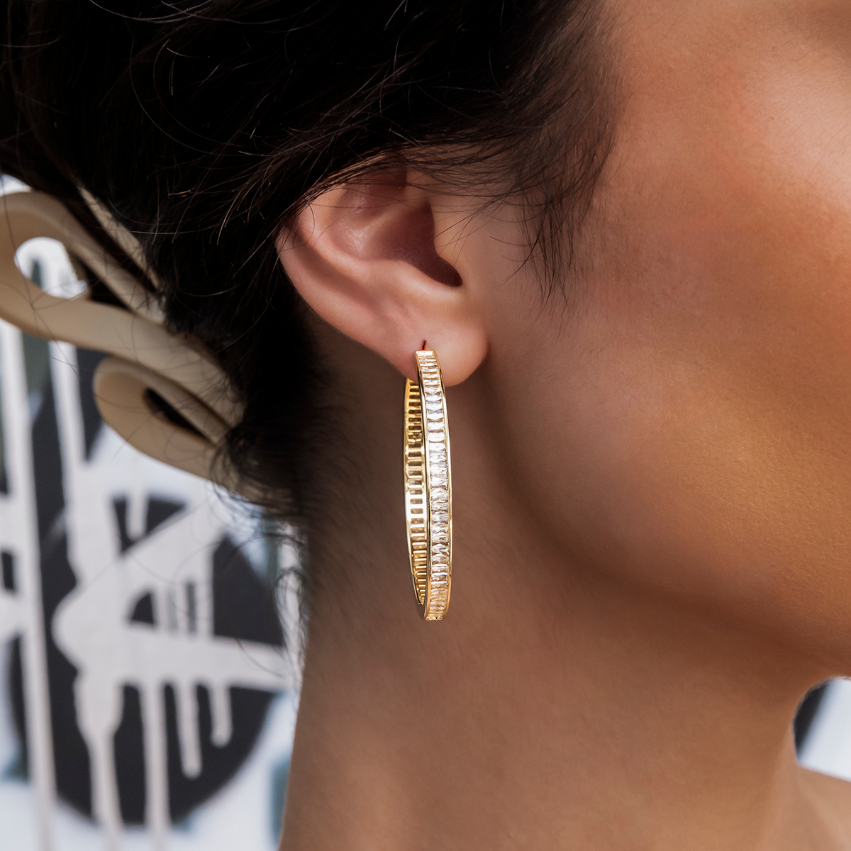 GLD Baguette Hoop Earrings in Yellow Gold