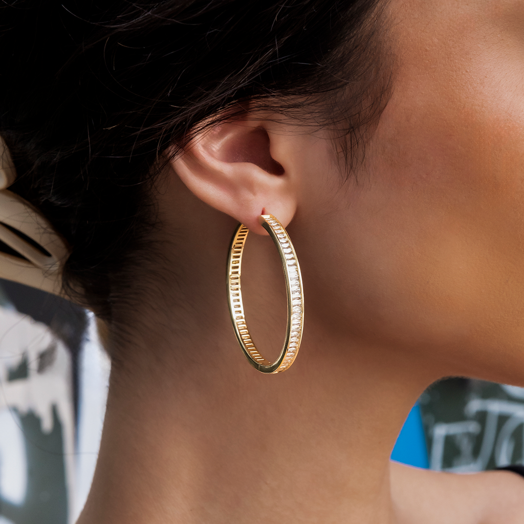 GLD Baguette Hoop Earrings in Yellow Gold