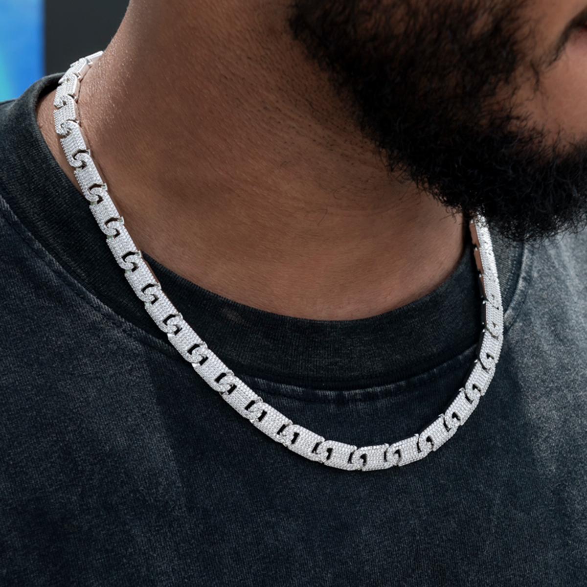 Flat Pave Valentina Chain in White Gold- 8.5mm