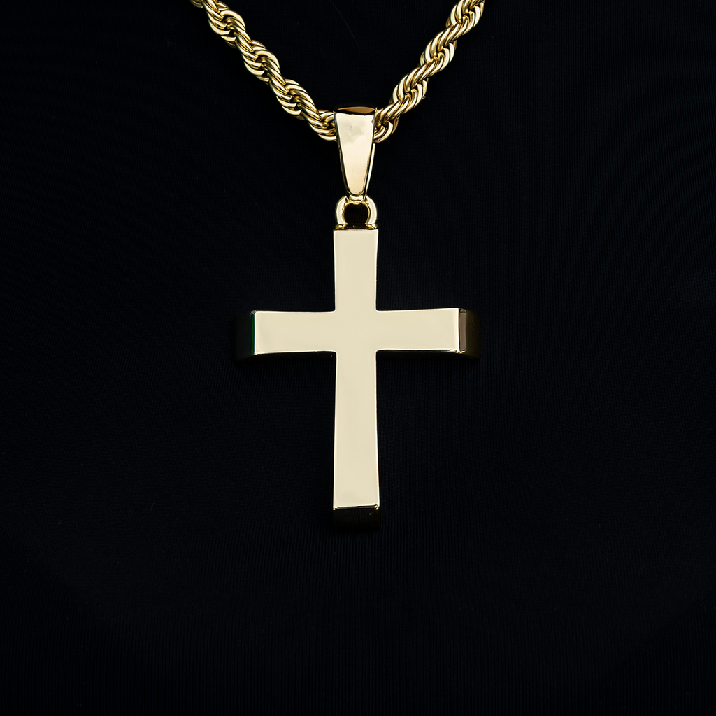 Large Simple Cross Pendant in Yellow Gold