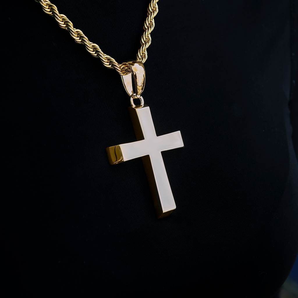 Large Simple Cross Pendant in Yellow Gold