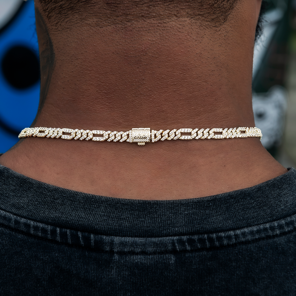 Diamond Figaro Chain in Yellow Gold- 6mm