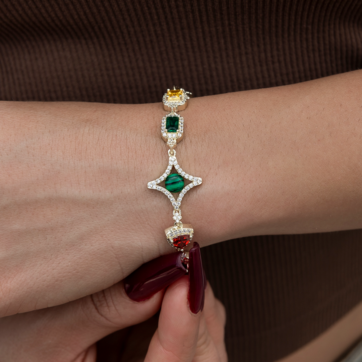 Colored Gemstone Chain Bracelet