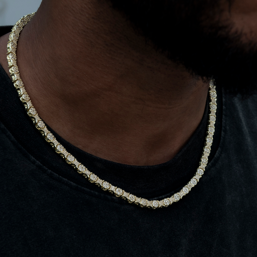 Round Pave Star Link Chain- 6mm