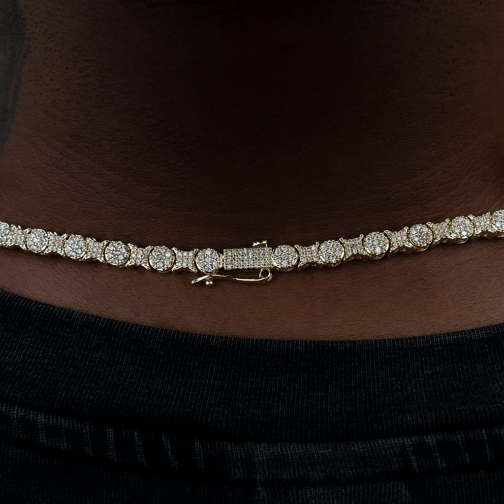 Round Pave Star Link Chain- 6mm