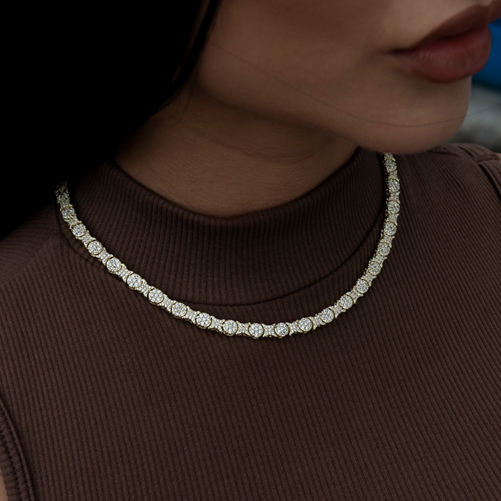 Round Pave Star Link Necklace- 6mm