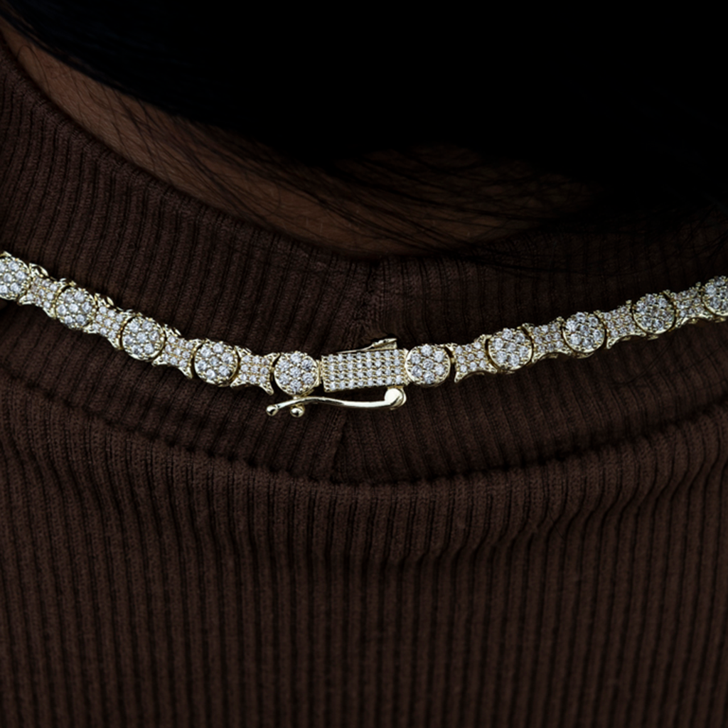 Round Pave Star Link Necklace- 6mm
