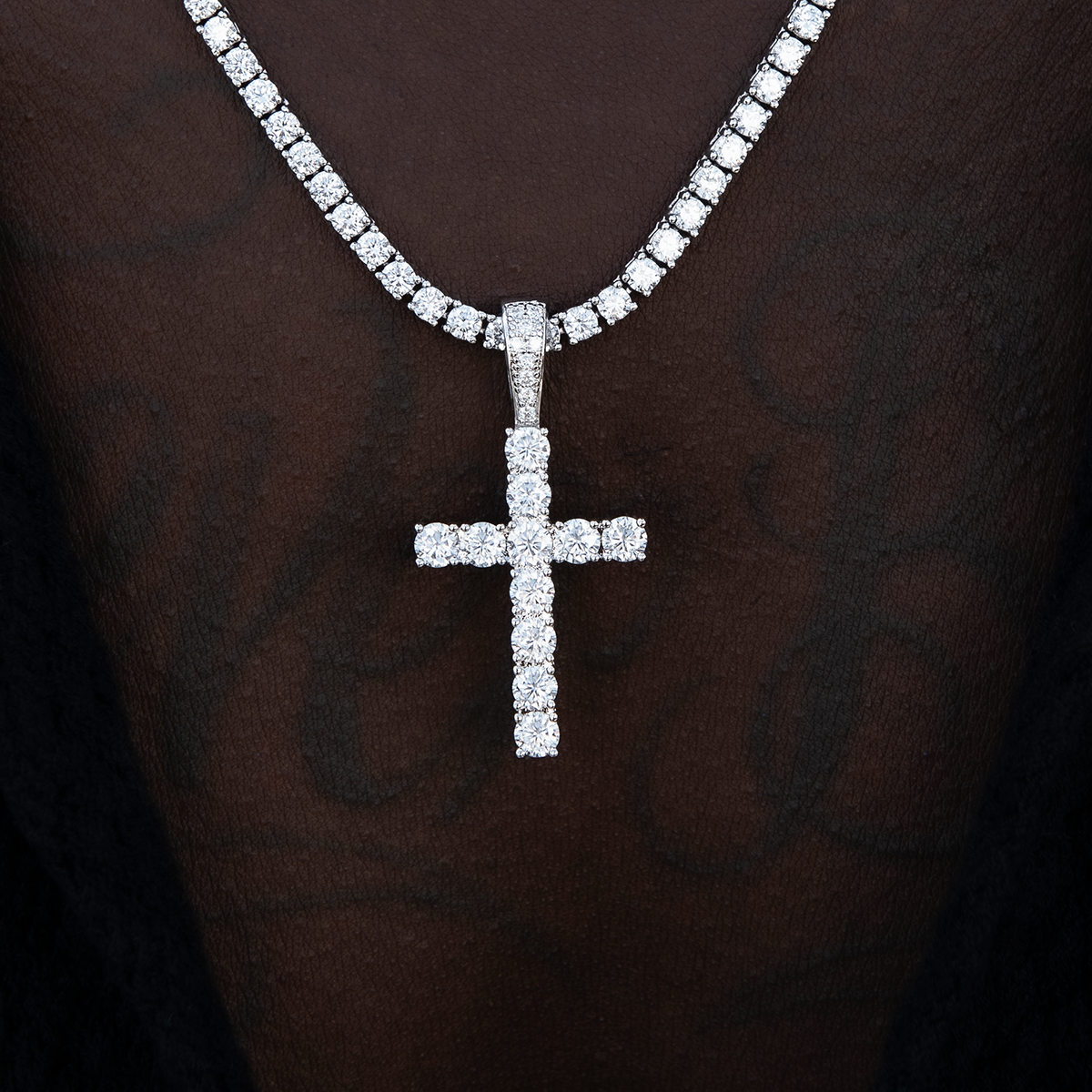 Moissanite Diamond Cross Pendant in Sterling Silver