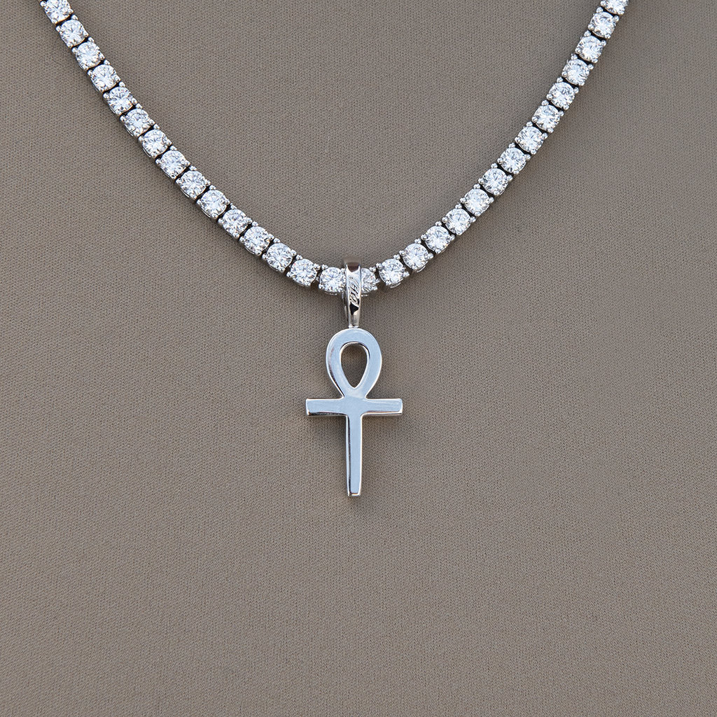 Micro Simple Ankh Cross Pendant in White Gold