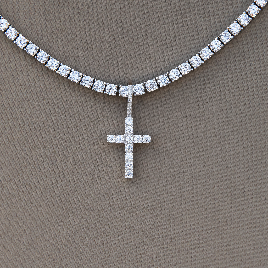 Moissanite Diamond Cross Micro Pendant in Sterling Silver