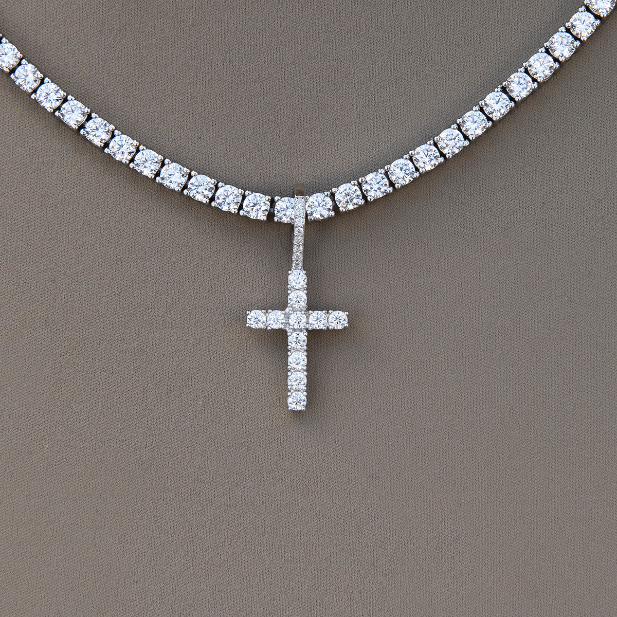 Moissanite Diamond Cross Micro Pendant in Sterling Silver