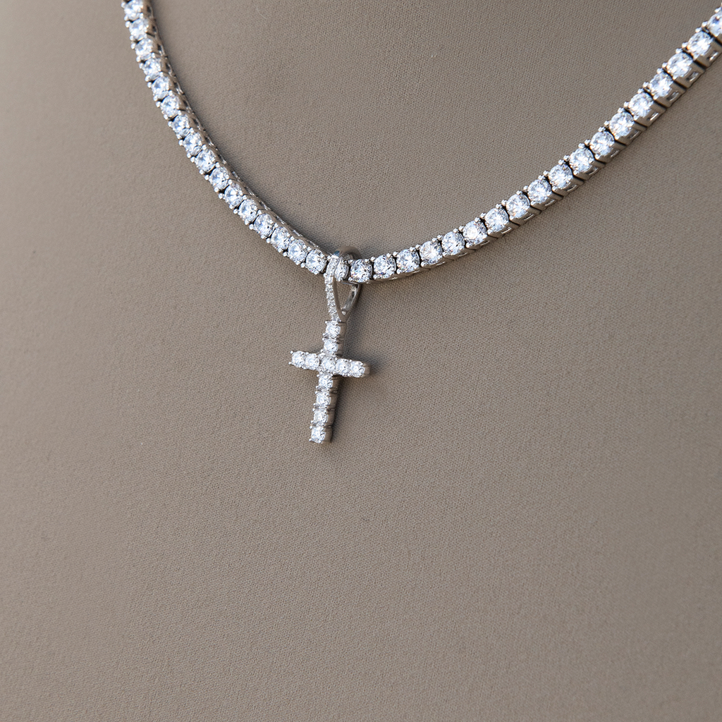 Moissanite Diamond Cross Micro Pendant in Sterling Silver