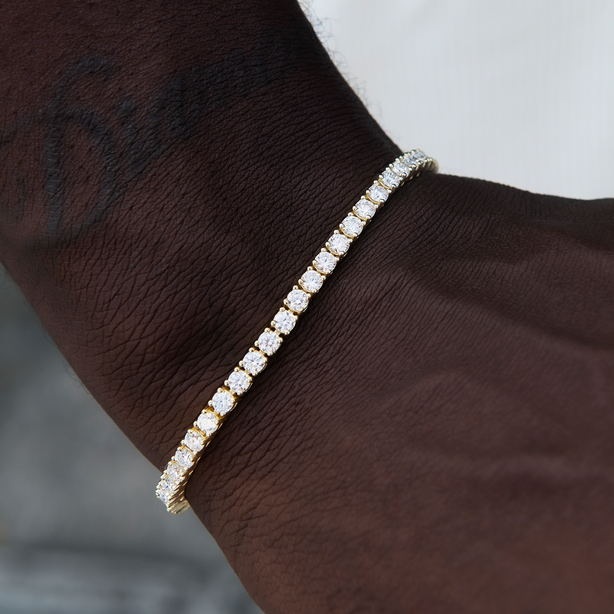 Men's Moissanite Diamond Tennis Bracelet in Yellow Gold Vermeil- 3mm