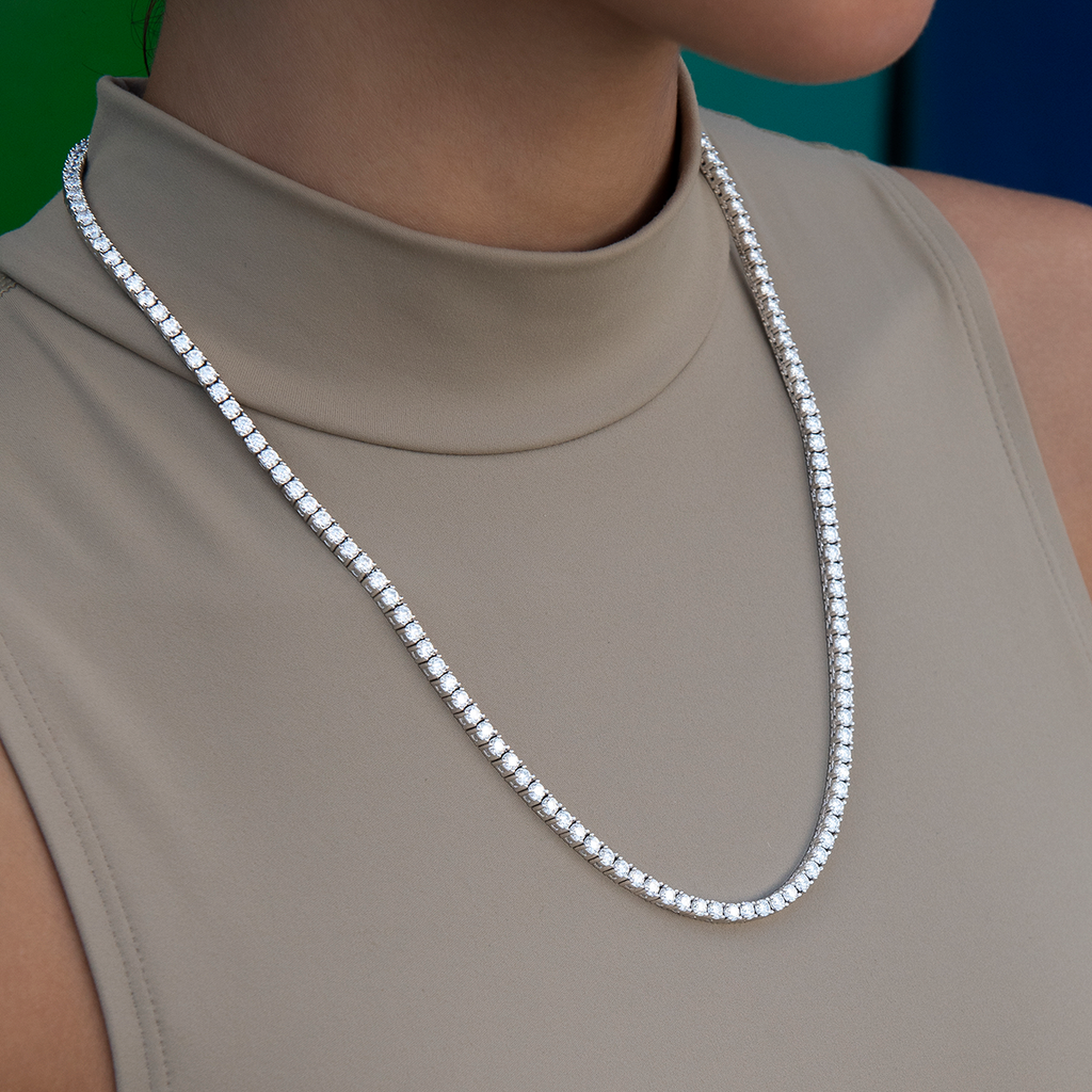 Moissanite Diamond Tennis Necklace in Sterling Silver- 3mm