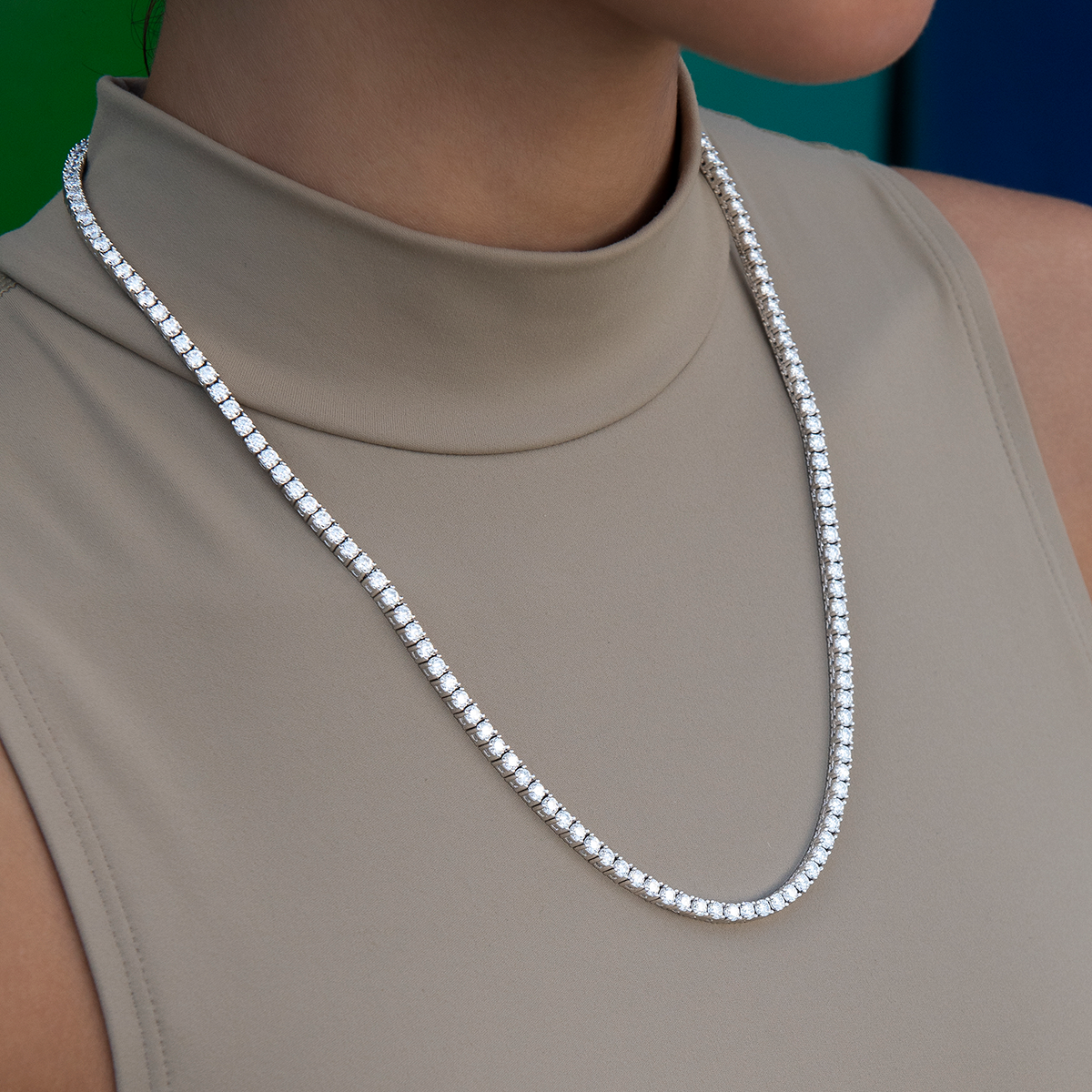 Moissanite Diamond Tennis Necklace in Sterling Silver- 3mm