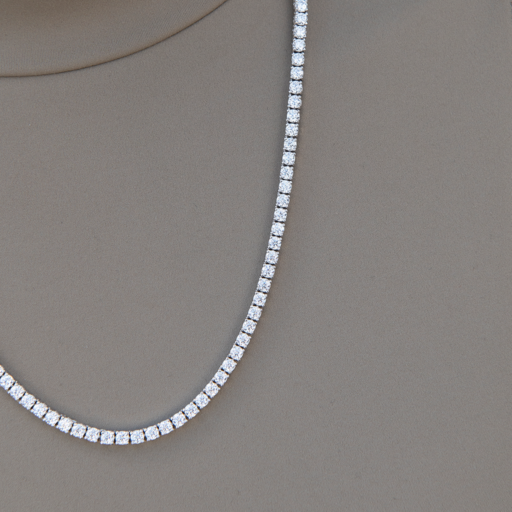 Women's Moissanite Diamond Tennis Necklace in White Gold Vermeil- 3mm