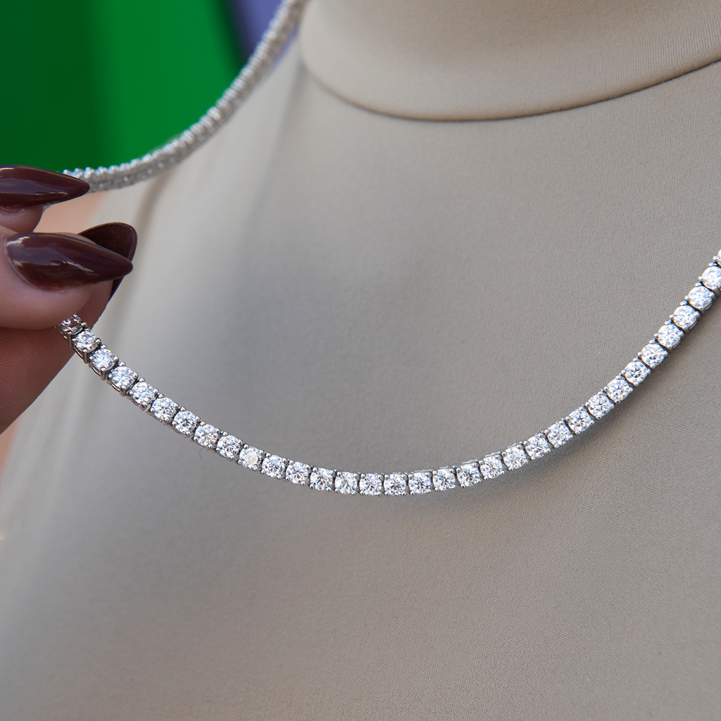 Moissanite Diamond Tennis Necklace in Sterling Silver- 3mm