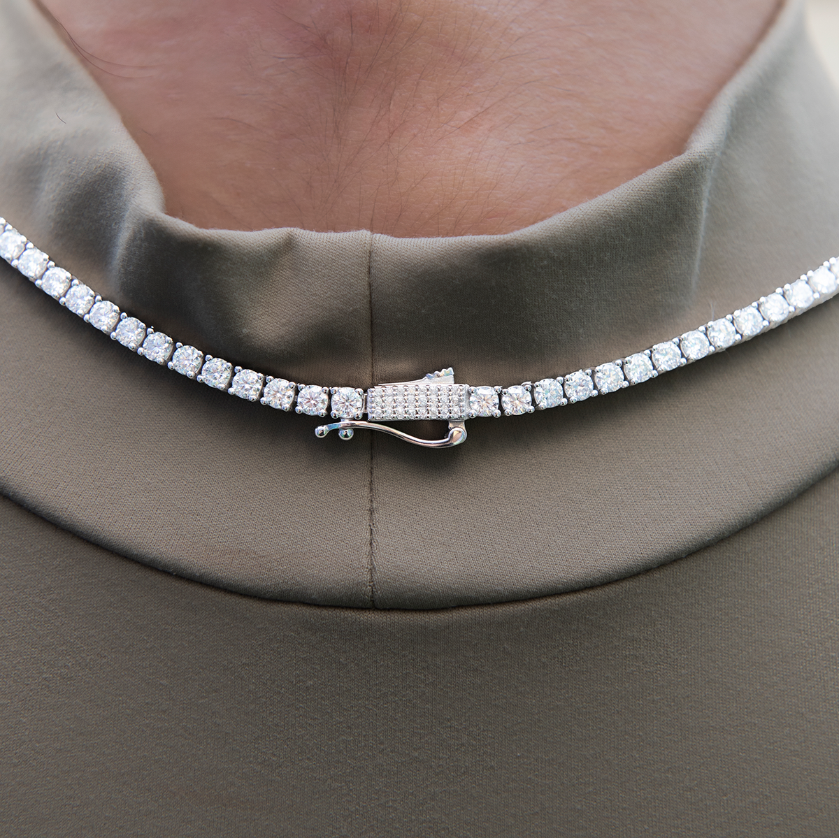 Moissanite Tennis Necklace in White Gold Vermeil- 3mm