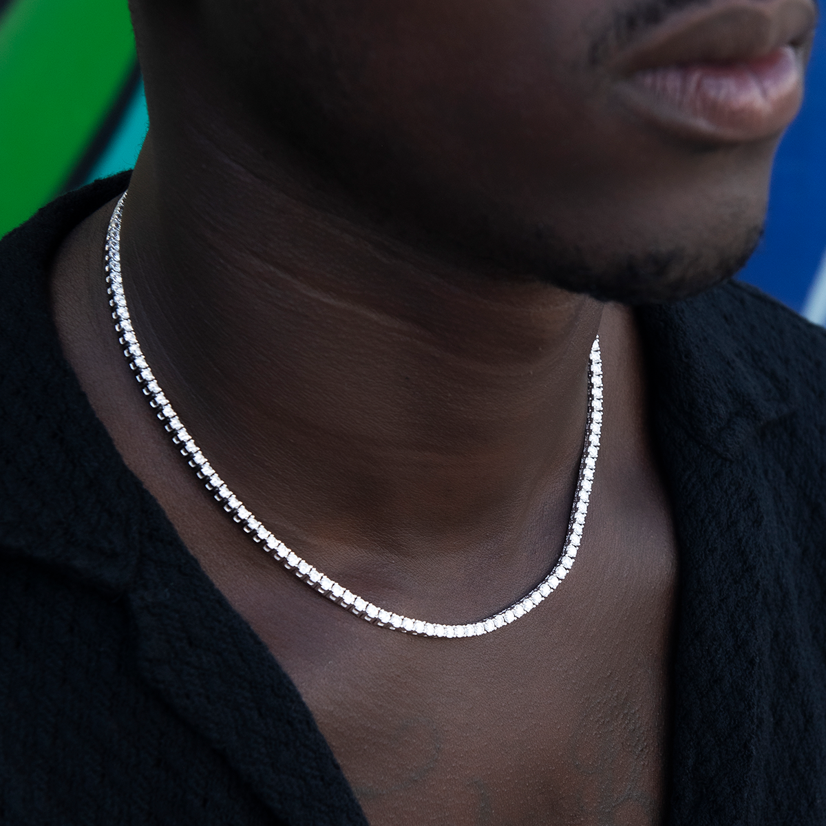 Moissanite Tennis Chain in White Gold Vermeil- 3mm