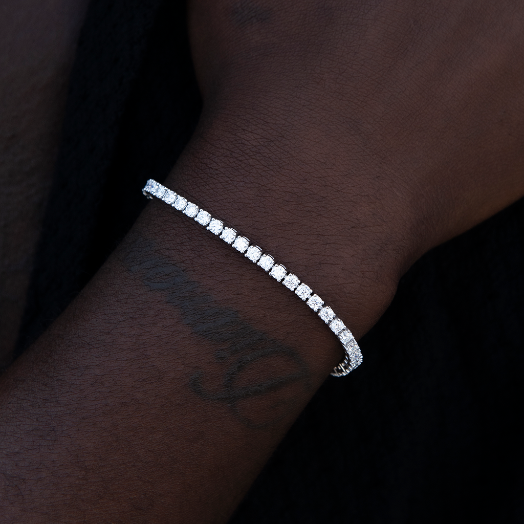 Men's Moissanite Diamond Tennis Bracelet in White Gold Vermeil- 3mm