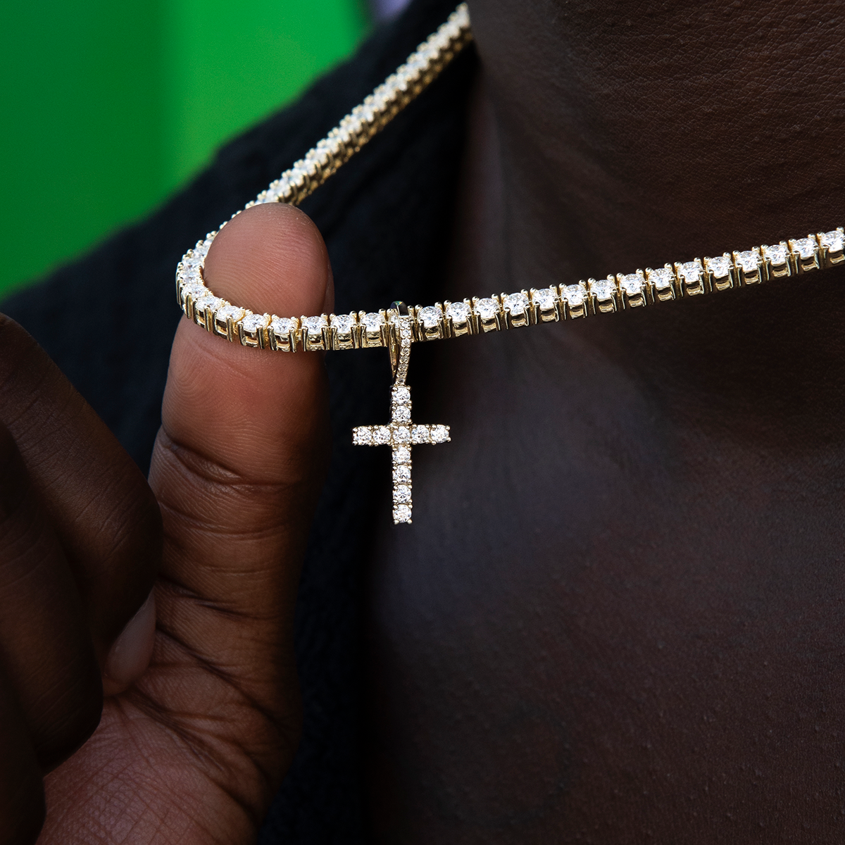 Men's Moissanite Diamond Cross Micro Pendant in Yellow Gold Vermeil