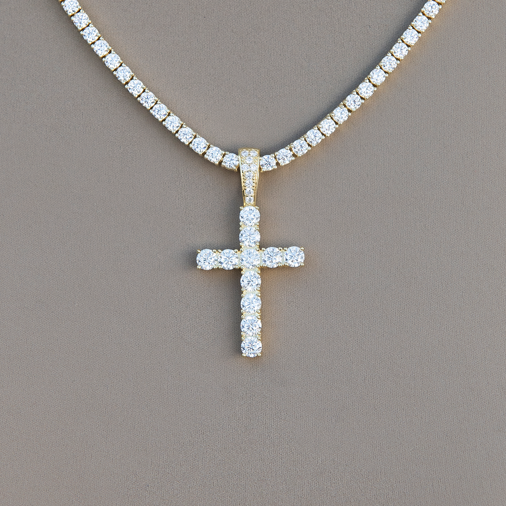 Women's Moissanite Diamond Cross Pendant in Yellow Gold Vermeil