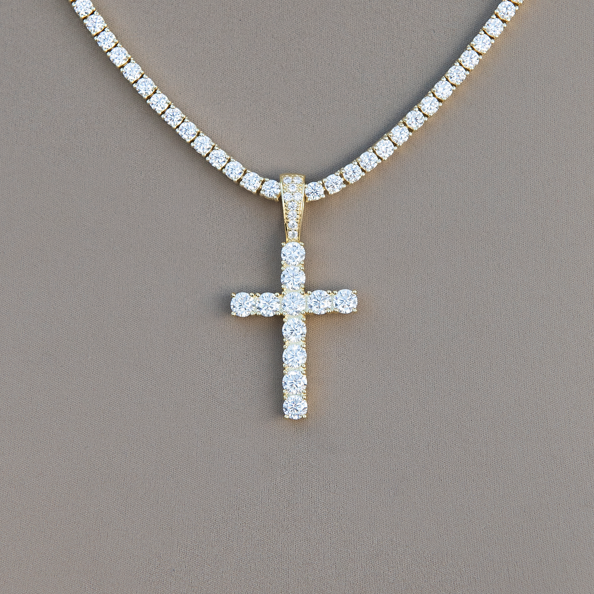 Women's Moissanite Diamond Cross Pendant in Yellow Gold Vermeil