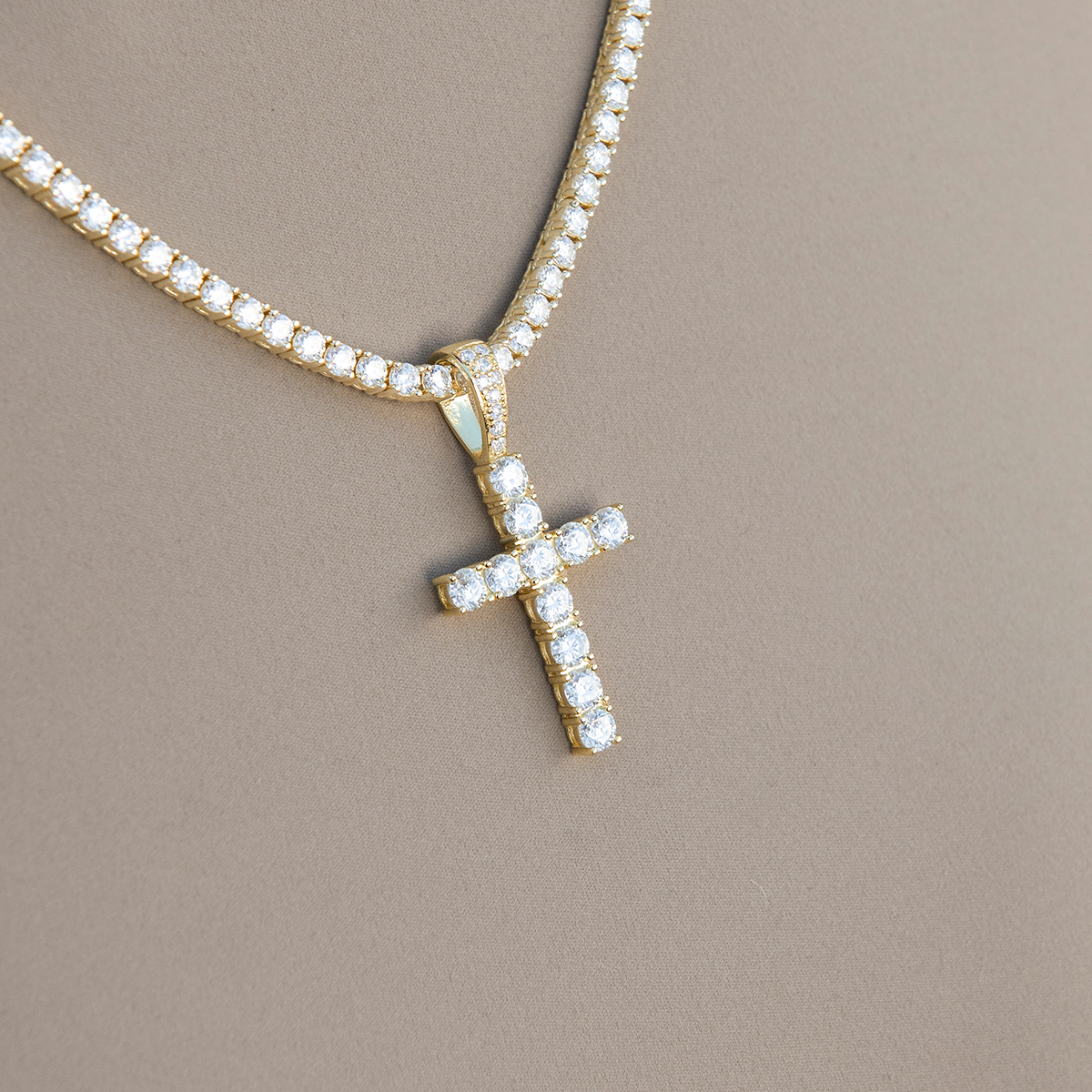 Women's Moissanite Diamond Cross Pendant in Yellow Gold Vermeil