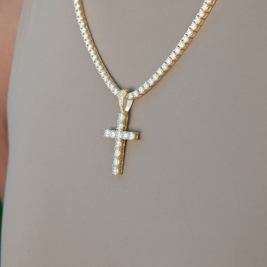 Women's Moissanite Diamond Cross Pendant in Yellow Gold Vermeil