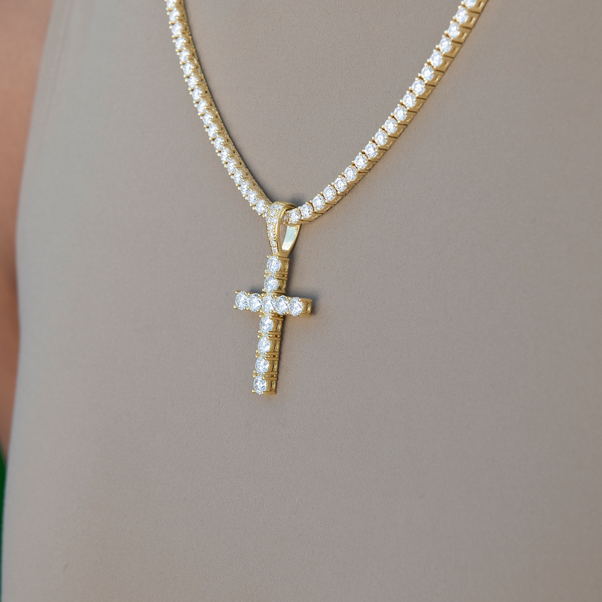 Women's Moissanite Diamond Cross Pendant in Yellow Gold Vermeil