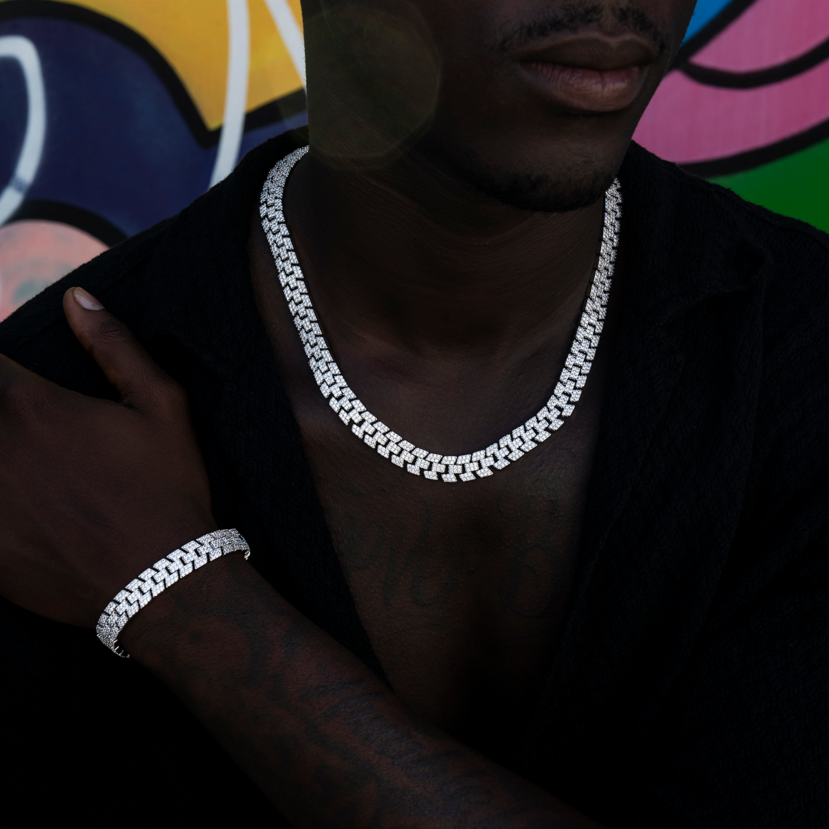Diamond Spine Chain + Bracelet Bundle in White Gold