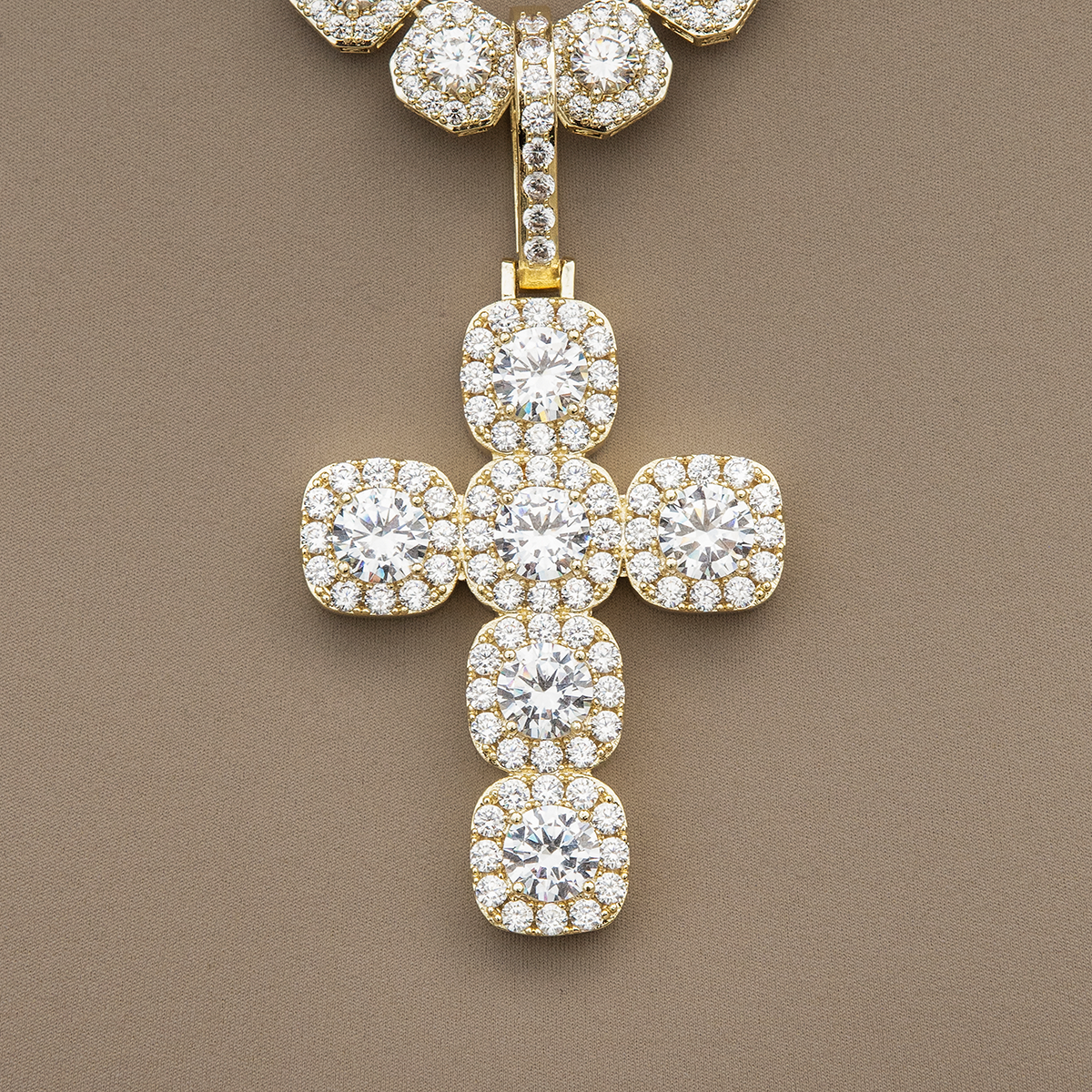 Cushion Cut Stone Cross Pendant in Yellow Gold